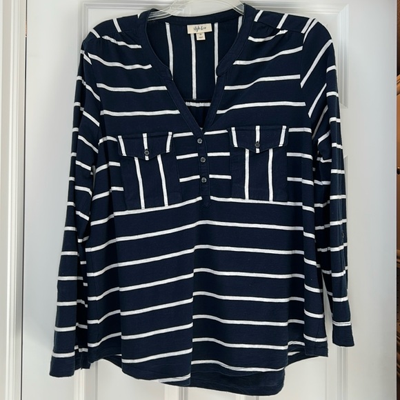 Style & Co. Tops - STYLE & CO Navy and White Striped Shirt Plus size 1X